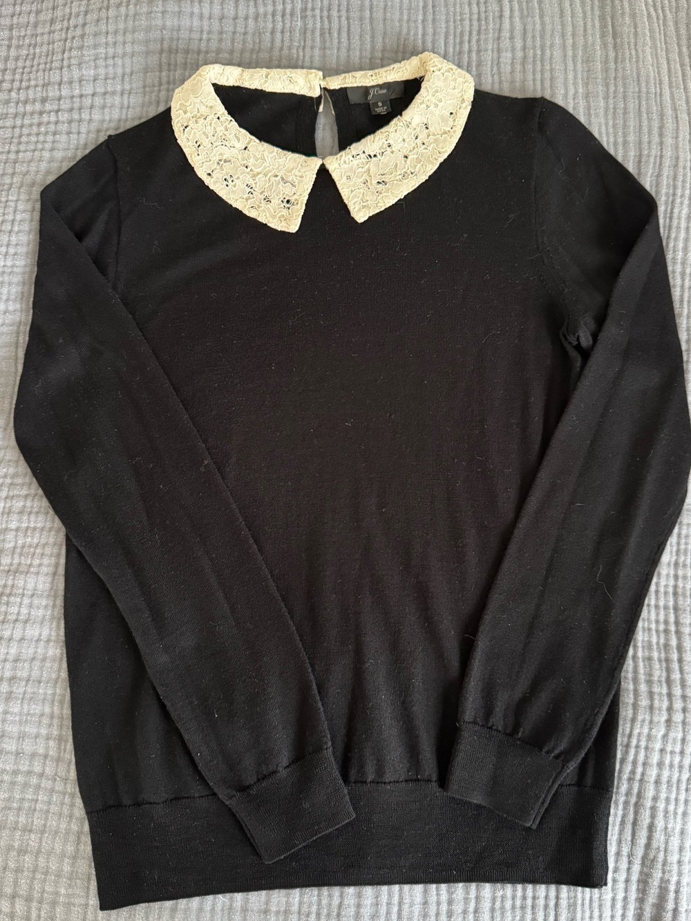 J.Crew Black Sweater Ivory Lace Peter Pan Collar Size S